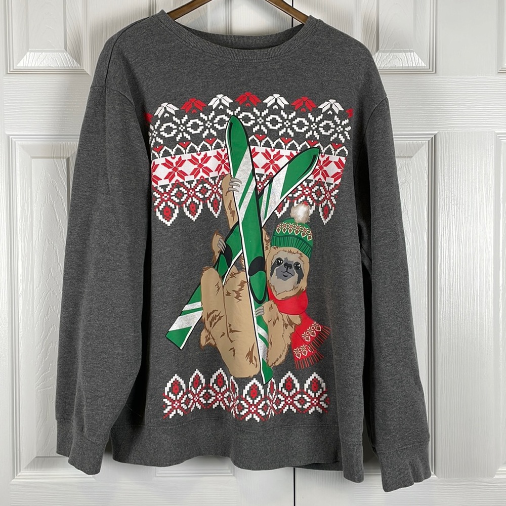 Holiday Time Christmas Sloth crewneck sweatshirt Ugly Sweater, men’s 2XL